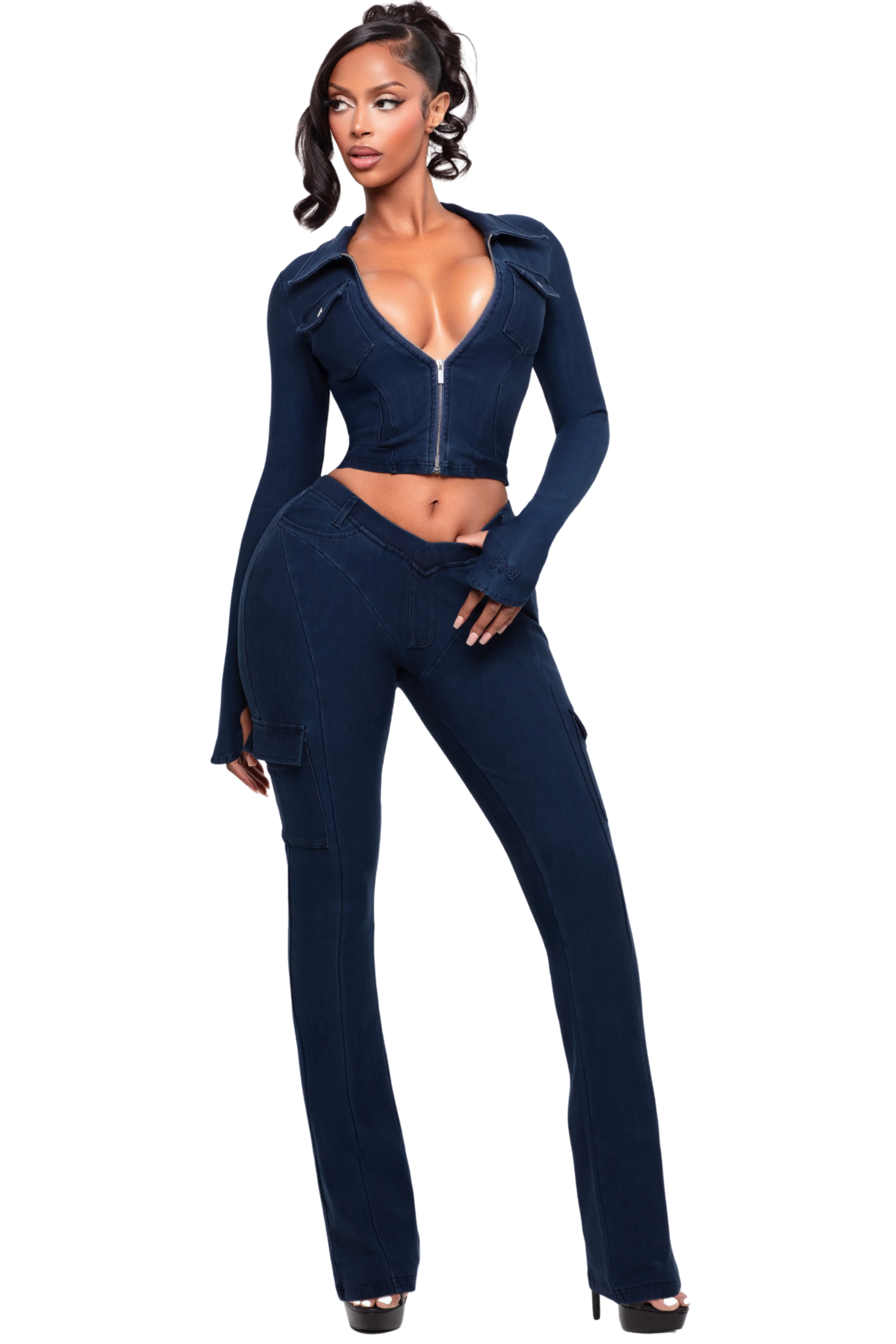KAOIR NAVY DENIM LONG SLEEVE TOP